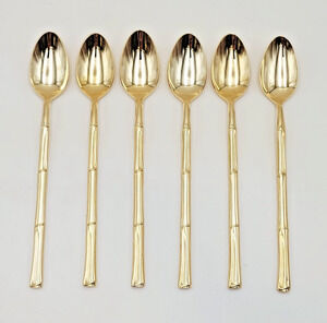 National Escapade Iced Tea Spoon 7.5 in Gold Plated Stainless Set of 6 Spoons